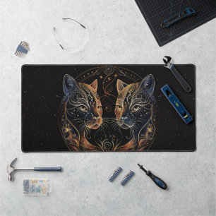 Alfrombrillas De Escritorio Círculo Felino Artístico Gatos Gemelos
