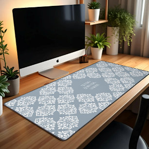 Alfrombrillas De Escritorio Clásico Damask Regency Geometric Cadet Gray