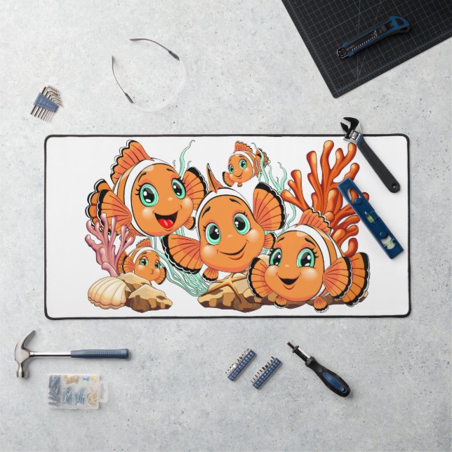 Alfrombrillas De Escritorio Clown fish Cartoon cute Family Underwater (Puesto de trabajo)