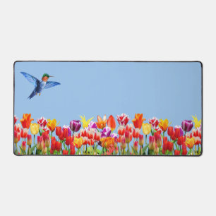 Alfrombrillas De Escritorio Colibrí y flores de tulipán coloridas