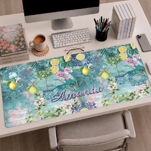 Alfrombrillas De Escritorio Collage Chic Azul Turquesa Floral Siciliano Cítric