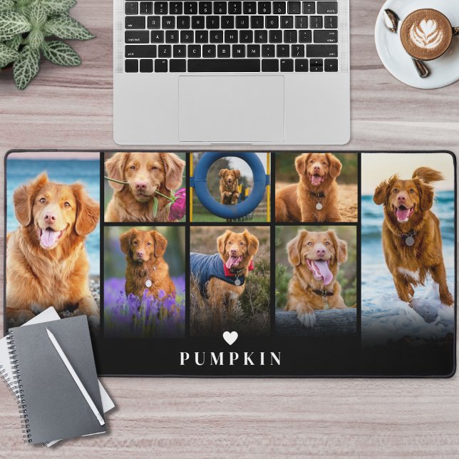 Alfrombrillas De Escritorio Collage de fotos Mascota de nombres personalizado (Personalized Name Pet Photo Collage Desk Mat)