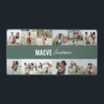 Alfrombrillas De Escritorio Collage de fotos moda verde de sabio moderno perso<br><div class="desc">Moderna tipografía minimalista jaula franja verde y blanca elegante collage de fotos multifoto único diseño personalizado de alfombras de escritorio de regalo.</div>