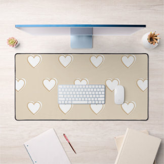 Alfrombrillas De Escritorio Color beige blanco rosado lindo patrón de corazón