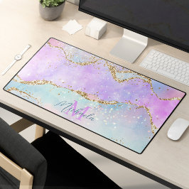 Alfrombrillas De Escritorio Colores pasteles Agate azul rosa Purpurina Monogra