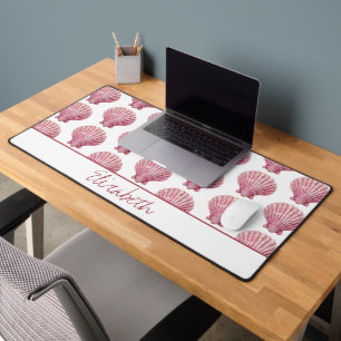 Alfrombrillas De Escritorio Concha de mar rosa costera en personalizado blanco