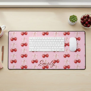 Alfrombrillas De Escritorio Coquette Aesthetic Desk Mat Cherry Red Bows Office