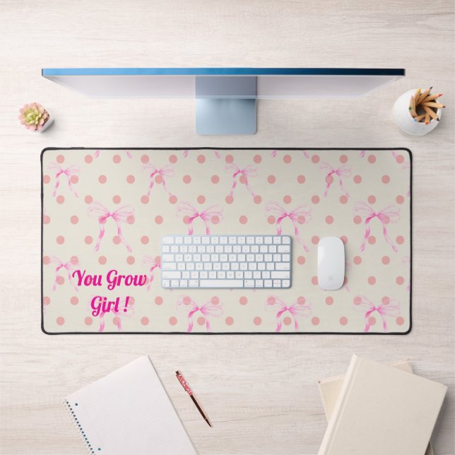 Alfrombrillas De Escritorio Coquette Ribbons & Dots Personalizar Eslogan o nom (Oficina 1)