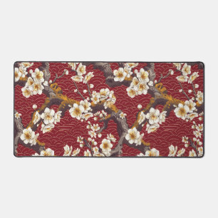 Alfrombrillas De Escritorio Coral Crema Flor de Ciruelo Japonés Patrón Burgund