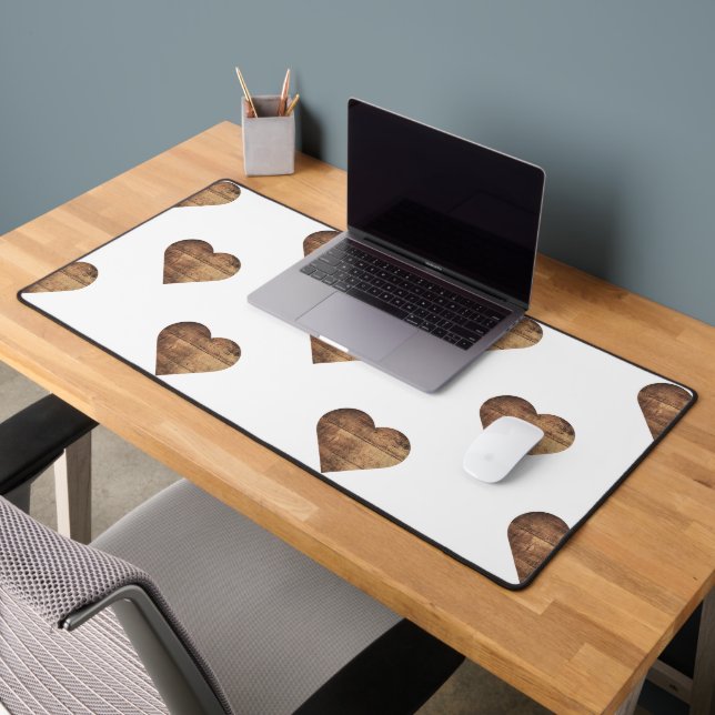 Alfrombrillas De Escritorio Corazones de madera marrón rústica simétricos gran (Oficina 2)