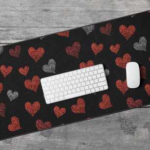 Alfrombrillas De Escritorio Corazones de Purpurina Plateada y Burgundy Rojo so