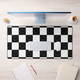 Alfrombrillas De Escritorio Corazones de tablero de ajedrez en blanco y negro