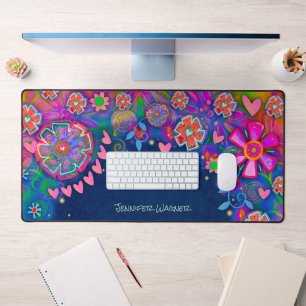 Alfrombrillas De Escritorio Corazones rosados Floral fantástica azul personali