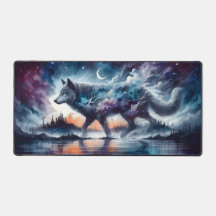 Cosmic Wolf Beneath Moonlit Skies