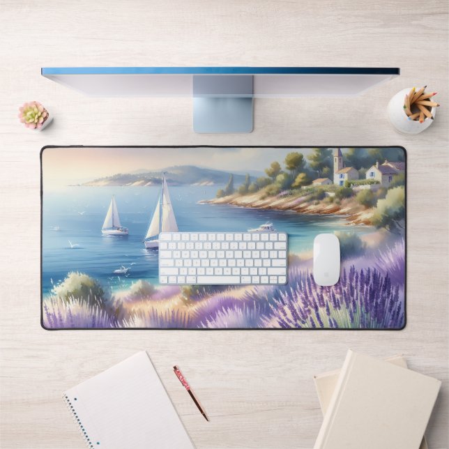 Alfrombrillas De Escritorio Costa mediterránea de Lavanda con veleros (Oficina 1)