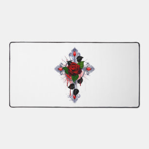 Alfrombrillas De Escritorio Cruz de Plata con una Rosa Roja
