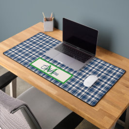 Alfrombrillas De Escritorio Cuadro de Gingham Azul y Verde Tartán Monograma