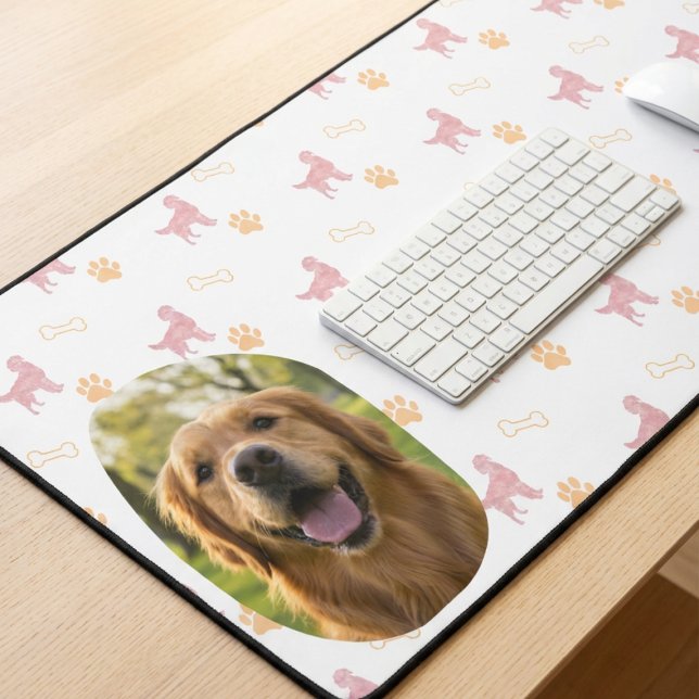 Alfrombrillas De Escritorio Custom Photo Golden Retriever Pastel Pink Desk Mat (Subido por el creador)