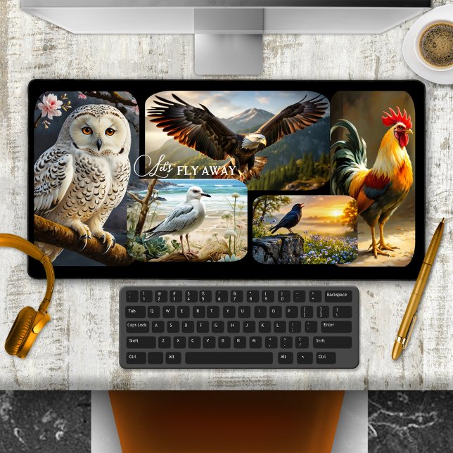 Alfrombrillas De Escritorio Cute Bird Photo Collage Wildlife  (Desk mat featuring a variety of different paintings of birds)