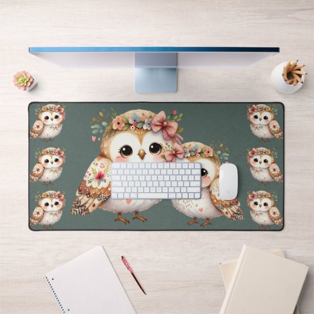 Alfrombrillas De Escritorio Cute Floral Owl with Bow (Oficina 1)