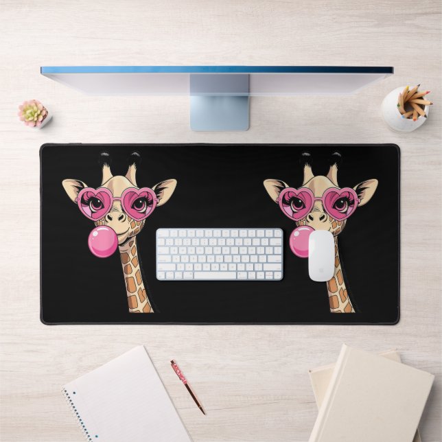 Alfrombrillas De Escritorio Cute Giraffe Blowing Pink Bubble Gum Sunglasses  (Oficina 1)