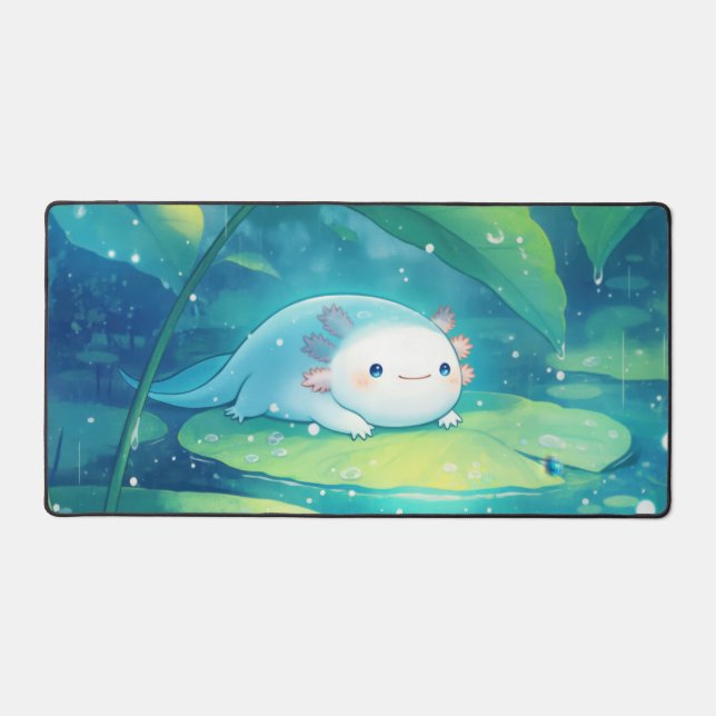 Alfrombrillas De Escritorio Cute Light Blue Axolotl Rainy Lily Pond (Anverso)