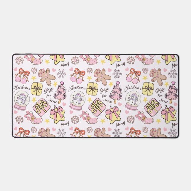 Alfrombrillas De Escritorio Cute Pastel Pink Christmas Ornaments Pattern (Anverso)