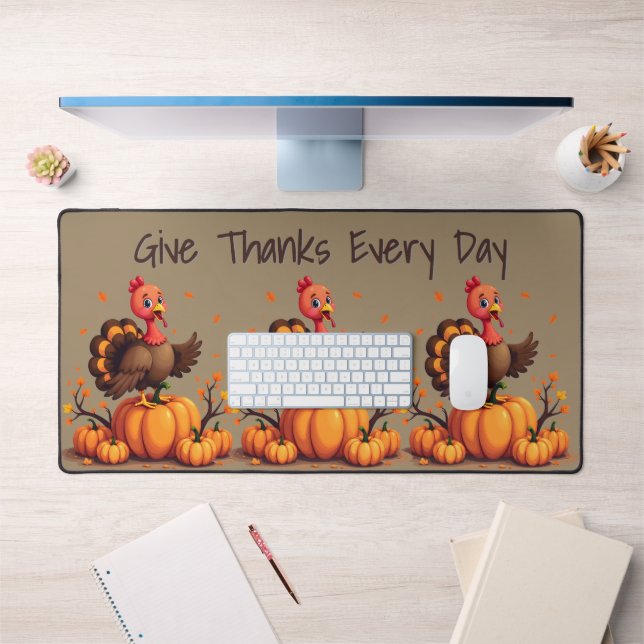 Alfrombrillas De Escritorio Cute Thanksgiving Turkey Autumn Pumpkins Scene (Oficina 1)