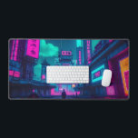 Alfrombrillas De Escritorio Cyberpunk Neon City Gamer Desk Setup<br><div class="desc">Upgrade your ultimate battle station or programming desk with this epic neon sci-fi computer accessory. This high-quality desk pad showcases a breathtaking view of a futuristic cyberpunk city street at night, illuminated by intense magenta and cyan neon signs. The lone figure facing the glowing metropolis perfectly captures the vibe of...</div>