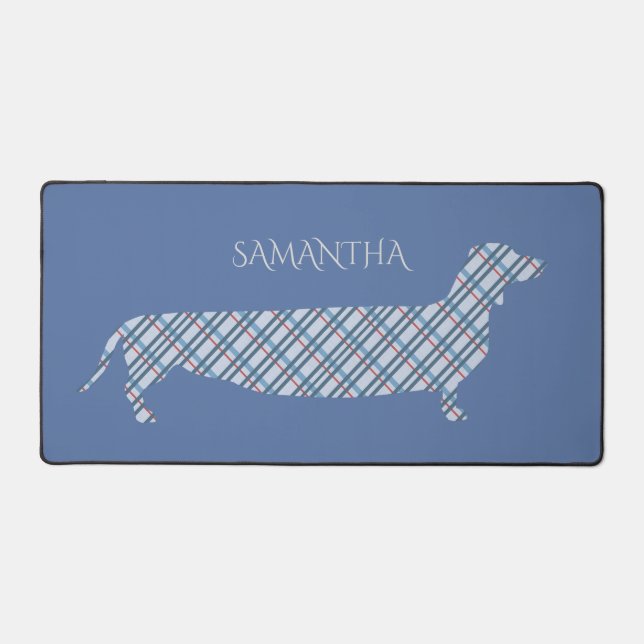 Alfrombrillas De Escritorio Dachshund de cuadros en azul personalizado (Anverso)