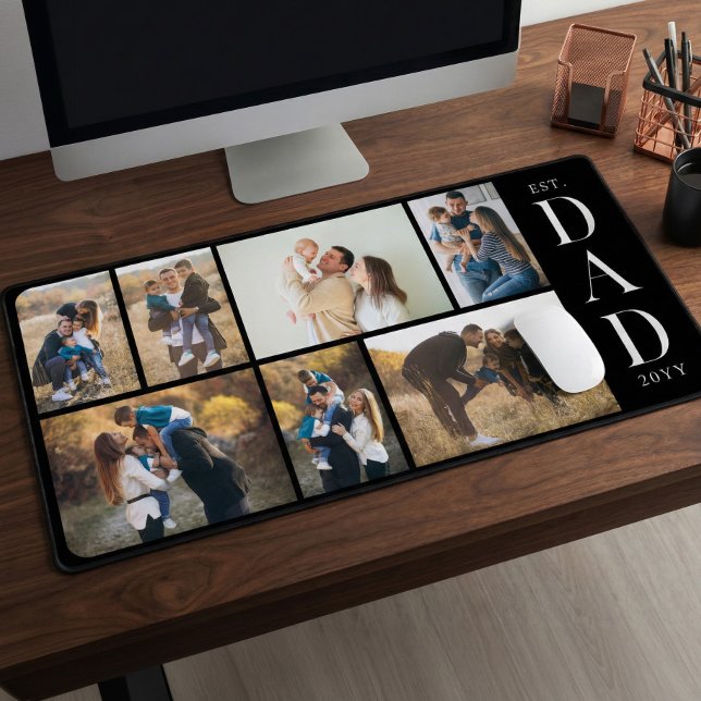 Alfrombrillas De Escritorio Dad Established Personalized Father Photo Collage (Dad Established Personalized Father Photo Collage Desk Mat)