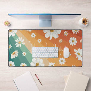 Alfrombrillas De Escritorio Daisy Floral Retro Monograma Arcoíris