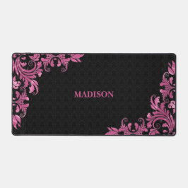 Alfrombrillas De Escritorio Damasco negro de encaje Metalizado rosa