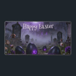 Alfrombrillas De Escritorio Dark Gothic Easter Scene with Glowing Eggs<br><div class="desc">A mysterious Easter scene set in a foggy graveyard with glowing purple eggs and a gothic cathedral in the background. Dark tones,  misty atmosphere and eerie lighting create a unique,  haunting twist on traditional Easter imagery.</div>