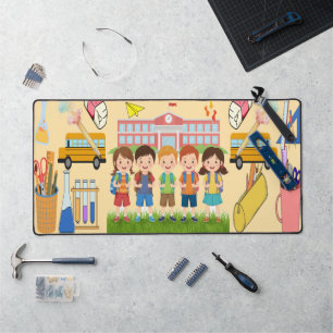 Alfrombrillas De Escritorio De Vuelta A La Mesa De La Escuela Con Iconos De Au