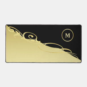 Alfrombrillas De Escritorio Decoración de oro de lujo en oro y negro, Monogram