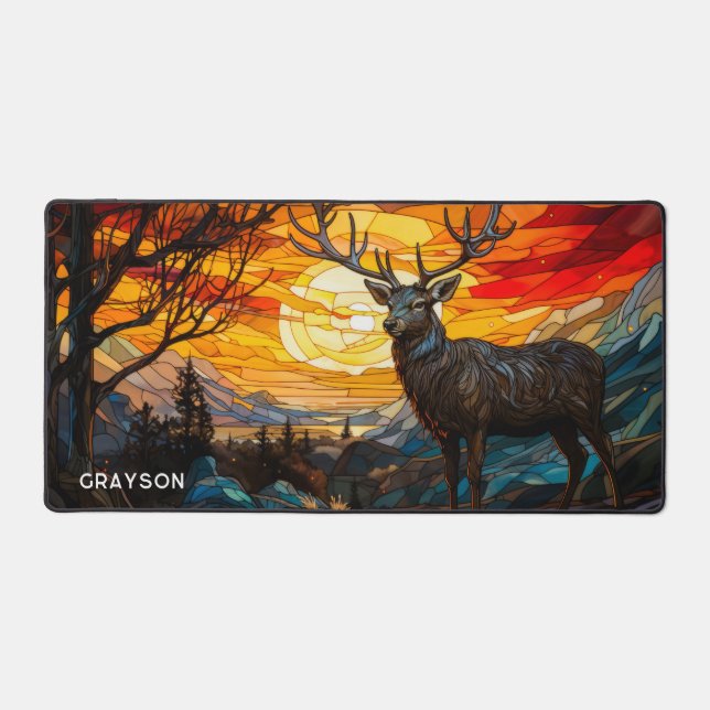 Alfrombrillas De Escritorio Deer Sunset Woodland Mountains Nombre personalizad (Anverso)