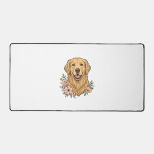 Alfrombrillas De Escritorio Diseño de grabado vintage floral de Golden Retriev