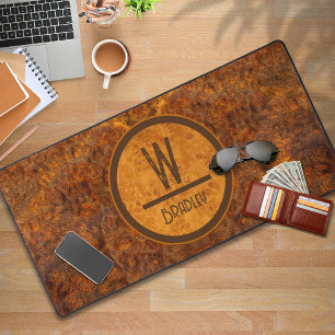 Alfrombrillas De Escritorio Diseño de monograma Burl Wood