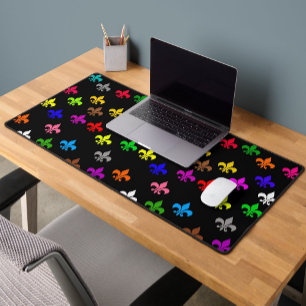 Alfrombrillas De Escritorio Diseño de patrones de flor de lis multicolor negro
