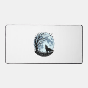 Alfrombrillas De Escritorio Diseño de silueta de árbol de luna aullando lobo v