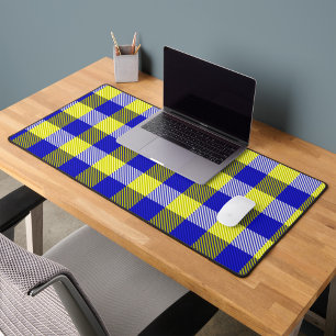 Alfrombrillas De Escritorio Diseño del cheque de Gingham amarillo azul