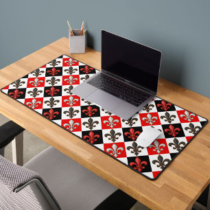 Alfrombrillas De Escritorio Diseño Fleur-de-lis con cuadros blancos rojos
