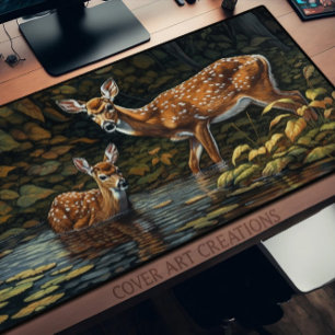 Alfrombrillas De Escritorio Dos Venados Whitetail Se Enfriaron En El Brook