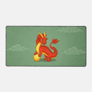 Alfrombrillas De Escritorio Dragón Chino Rojo sobre Verde