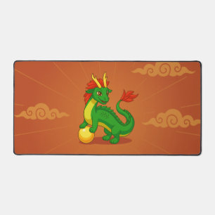 Alfrombrillas De Escritorio Dragón Chino Verde sobre Rojo