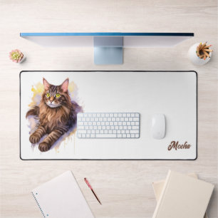 Alfrombrillas De Escritorio Dulce Gato Blanco Ilustración Acuarela