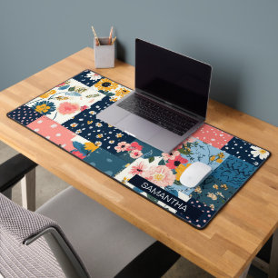 Alfrombrillas De Escritorio Ecléctico Patchwork Floral de Azul Coral Cottage