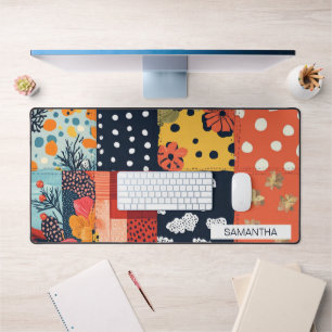 Alfrombrillas De Escritorio Ecléctico Patchwork Floral de Azul Coral Cottage