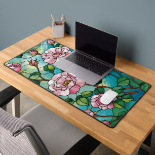Alfrombrillas De Escritorio Efecto de vidrio emplomado floral flores rosadas b